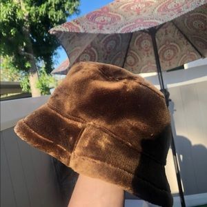 brown faux fur bucket hat
